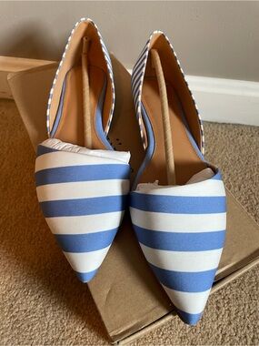 J. Crew Blue & White Striped Pointed-Toe Flats